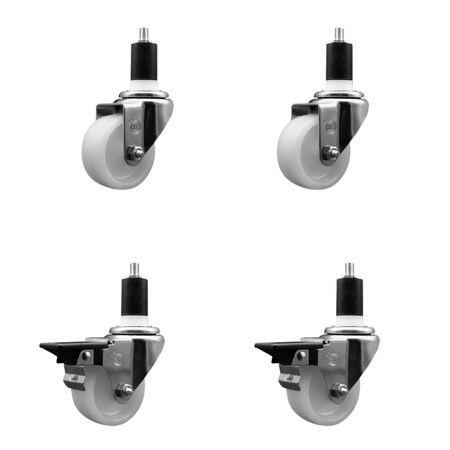 Service Caster 3'' Nylon Wheel Swivel 1-1/2'' Expanding Stem Caster Set 2 Brakes, 4PK SCC-EX20S314-NYS-2-PLB-2-112